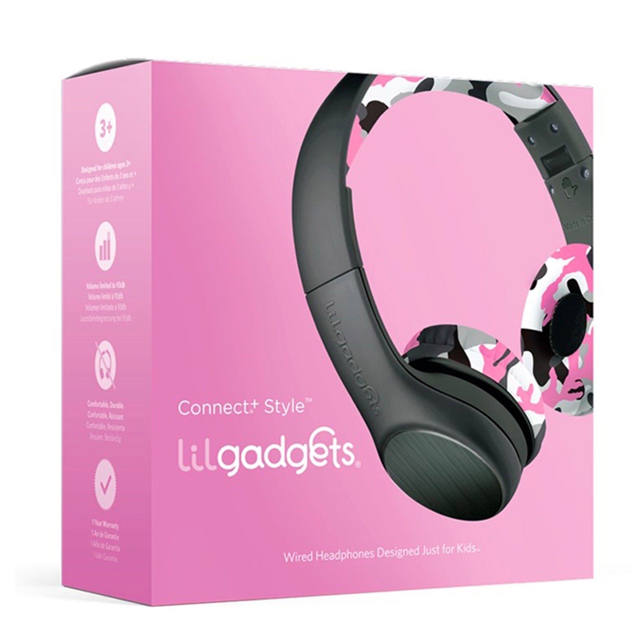 Kids Headphones Pink Camo, 40mm Drivers, Volume-Limited - LilGadgets