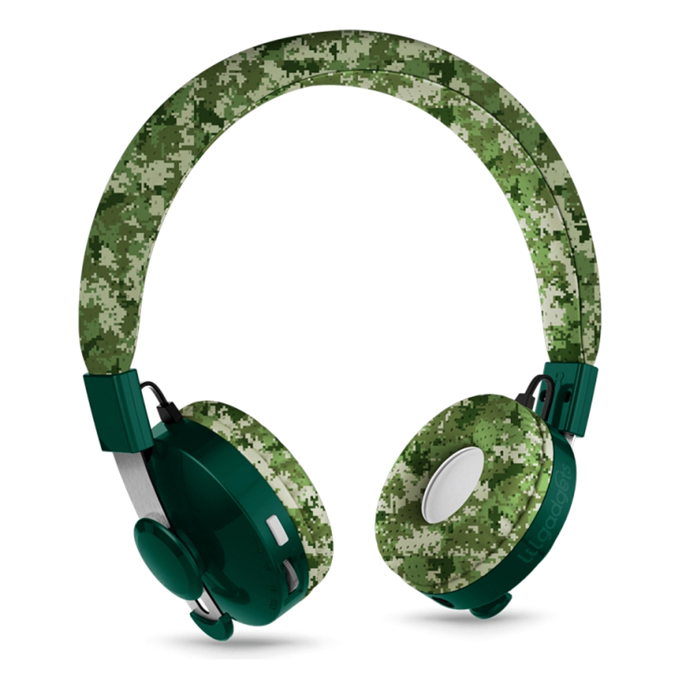 Wireless Kids Headphones, 93dB, Bluetooth, Green Camo, LilGadgets