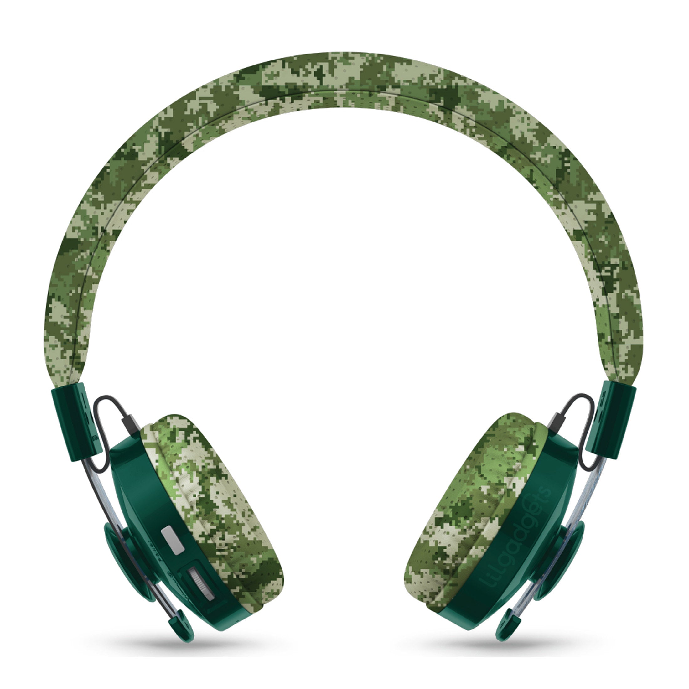 Wireless Kids Headphones, 93dB, Bluetooth, Green Camo, LilGadgets