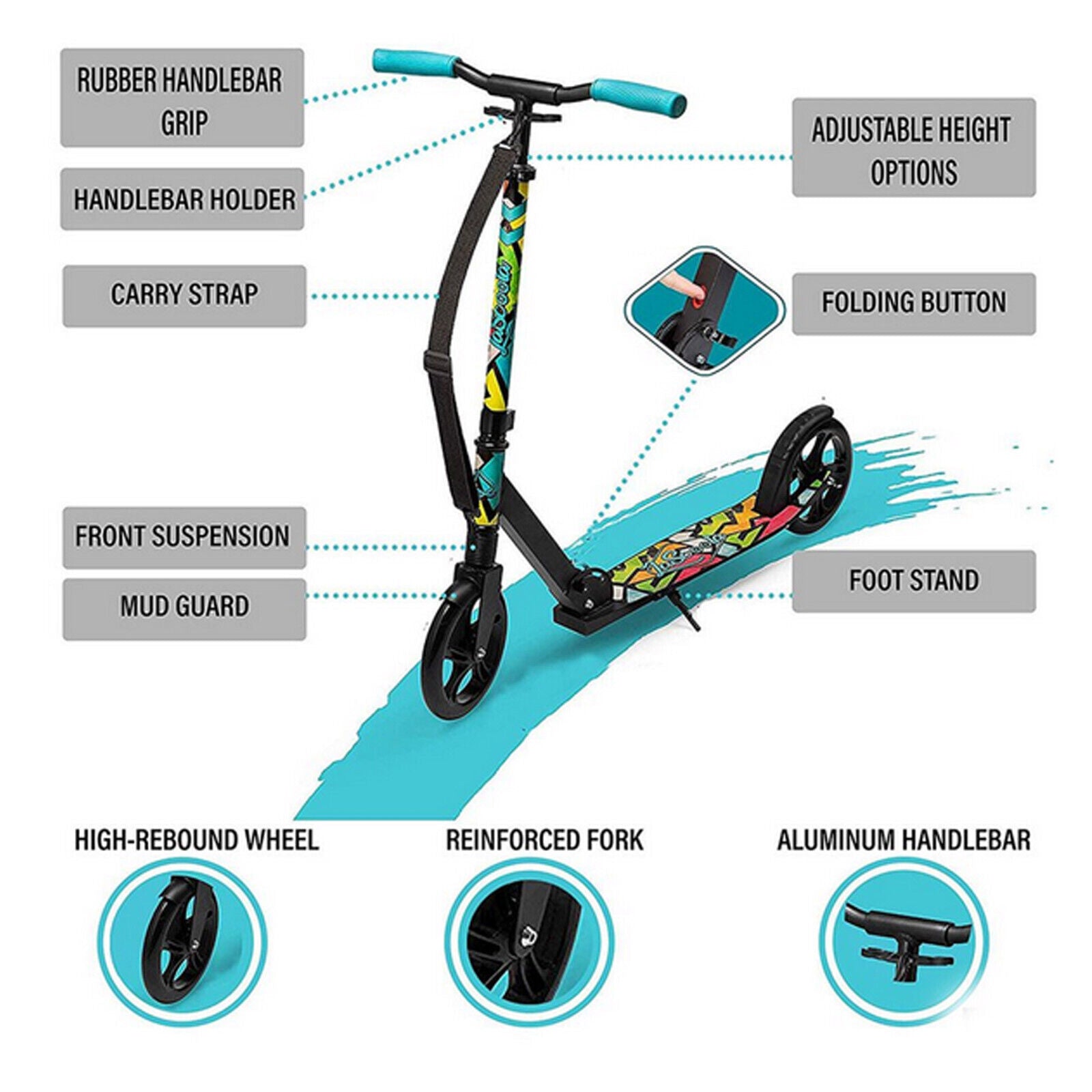 3-Height Adjustable Folding Commuter Scooter - Lascoota Pulse