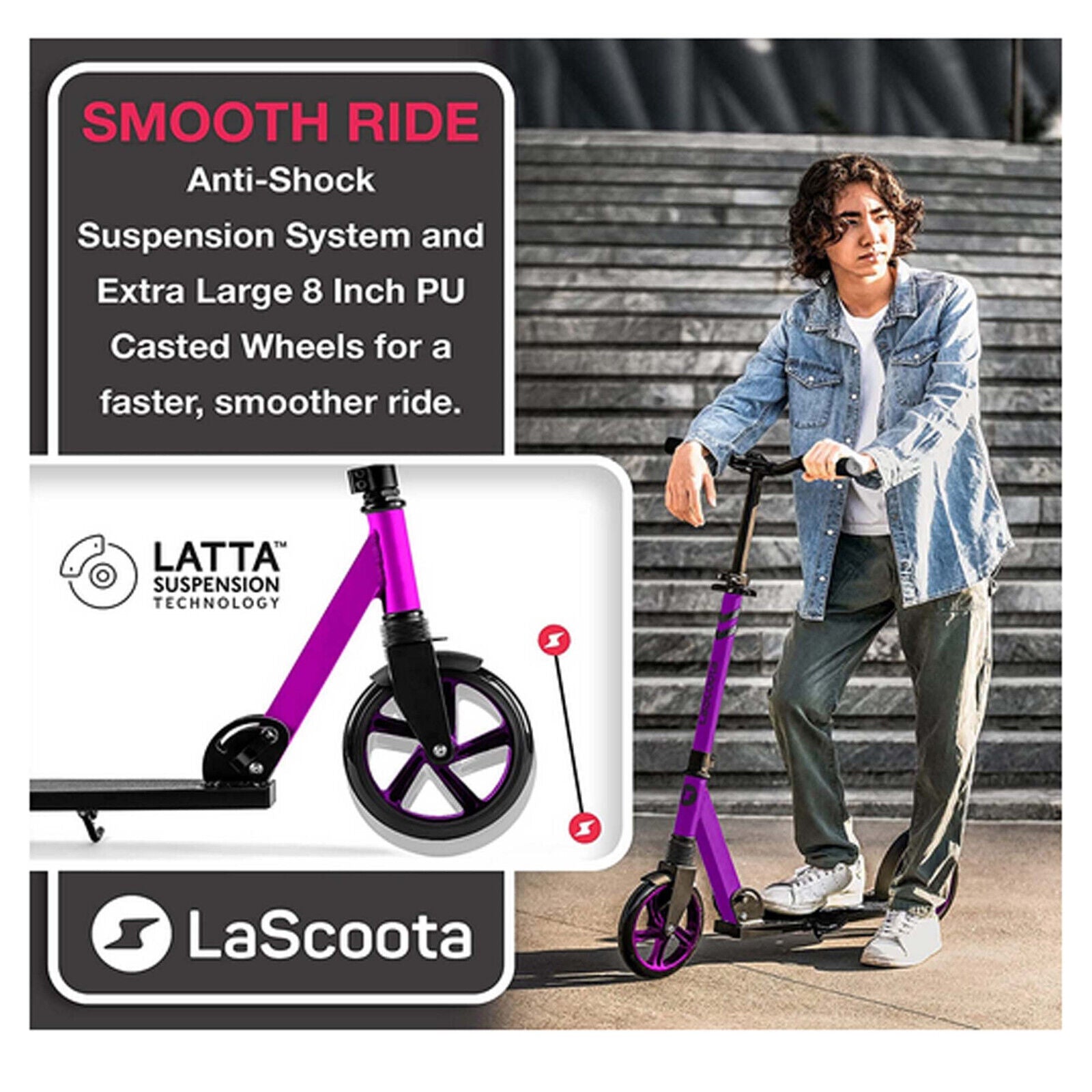 3-Height Adjustable Folding Commuter Scooter - Lascoota Pulse