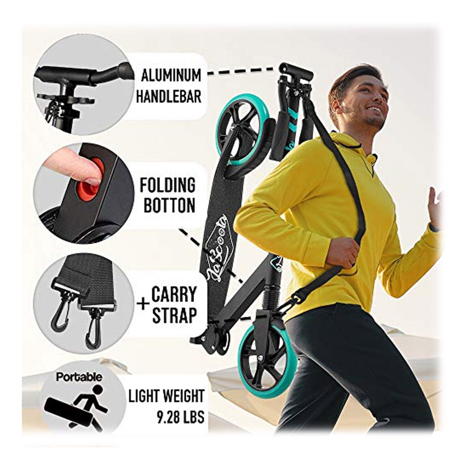 3-Height Adjustable Folding Commuter Scooter - Lascoota Pulse