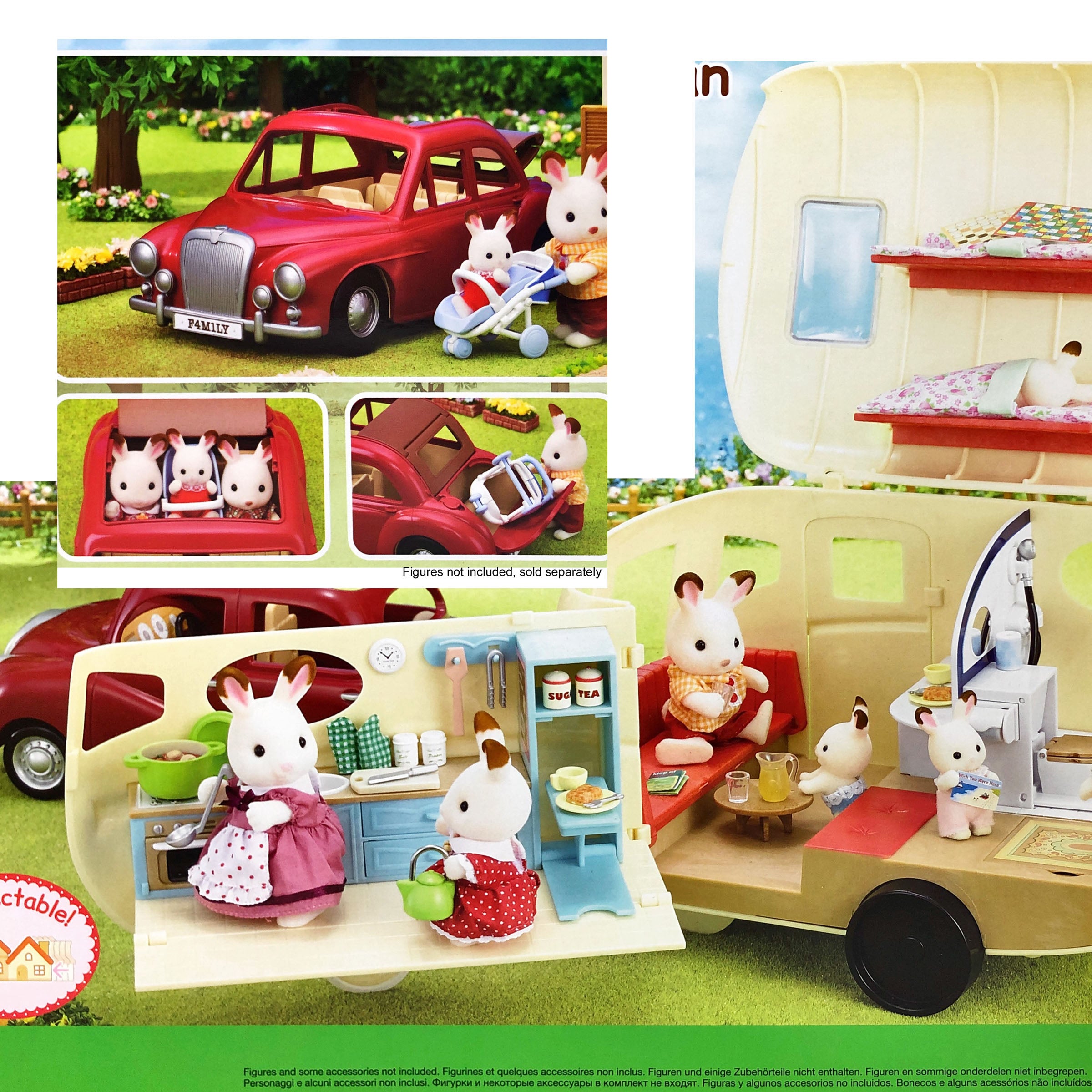 Open-Top Car & Caravan Set with Kitchen & Bathroom by Sylvanian