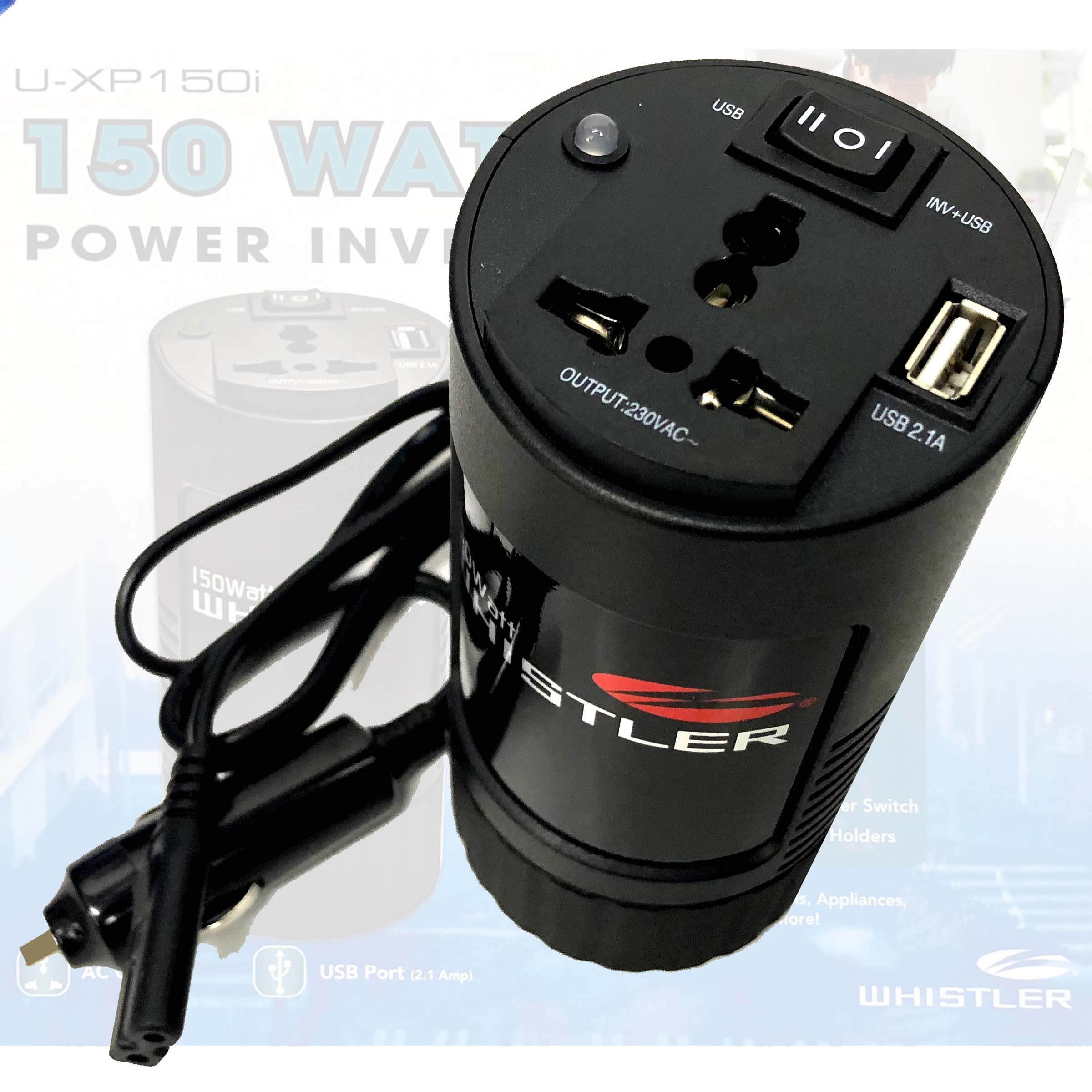 150W Car Power Inverter, USB, AC Socket, 12v to 240v - Whistler