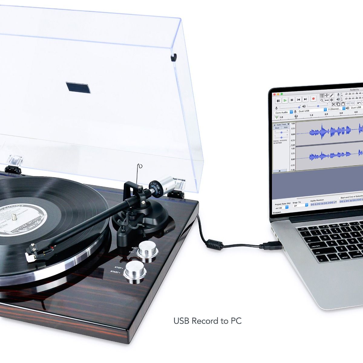 mbeat Hi-Fi Bluetooth Turntable MMC, USB, Anti-skating, Preamplifier - Macassar Ebony