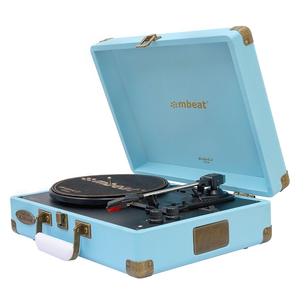 mbeat Woodstock II Sky Blue Retro Bluetooth TX/RX Turntable