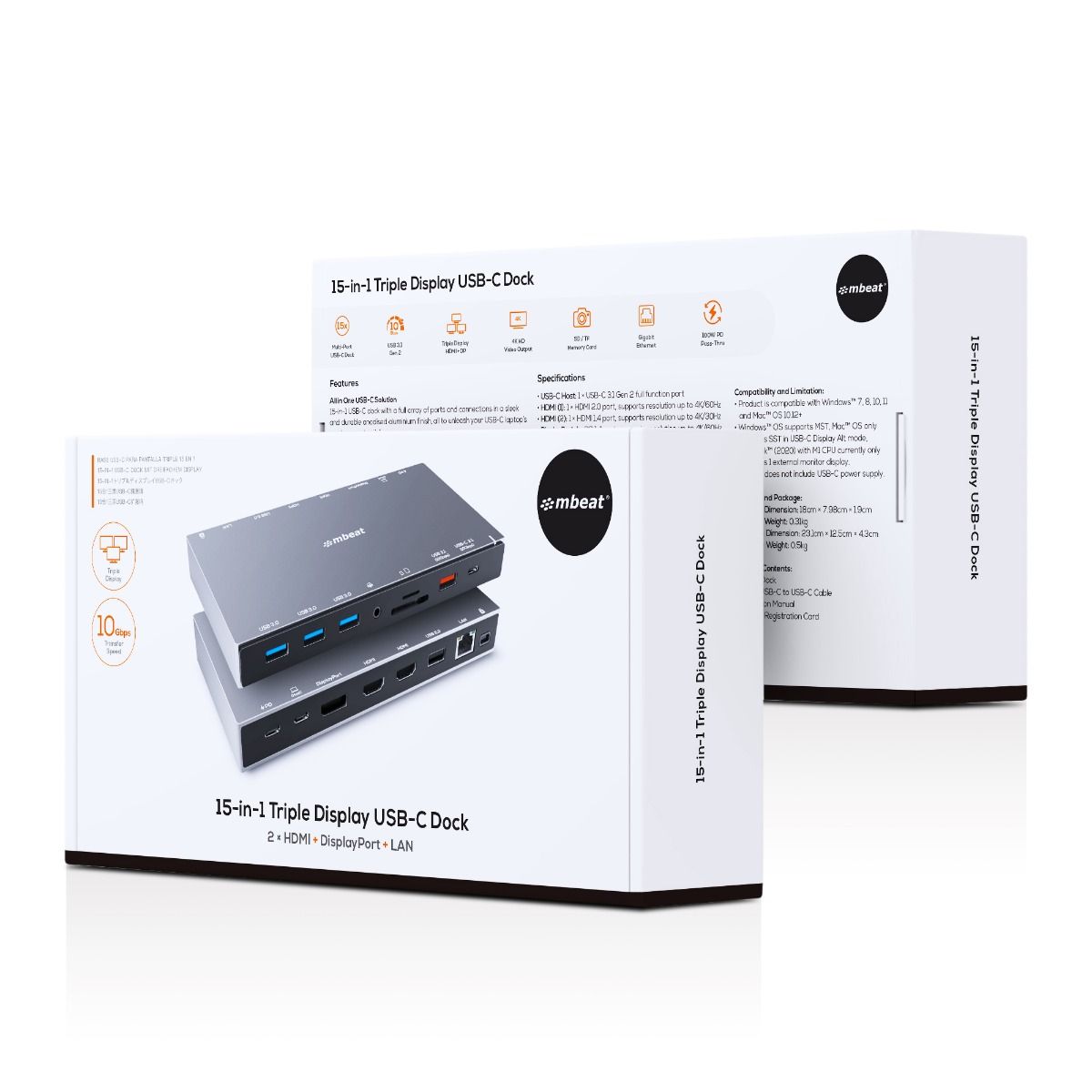 mbeat 15-in-1 Triple Display USB-C Dock 2 x HDMI & 1 x Display Port
