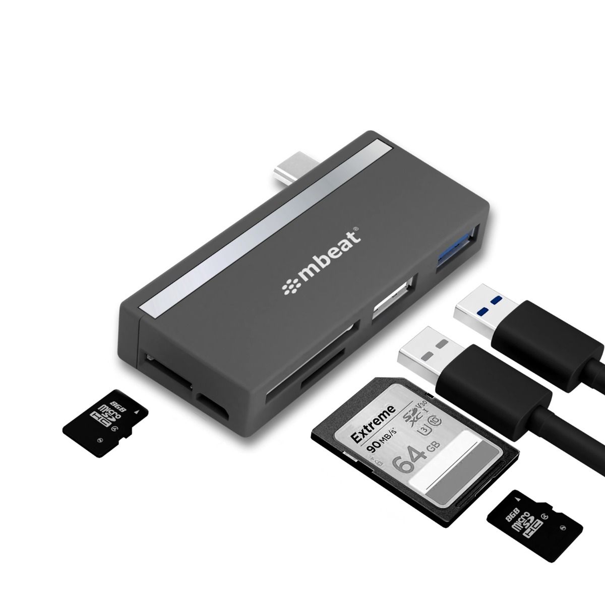 Compact 5-In-1 USB-C Hub with Card Readers & USB Ports by mbeat