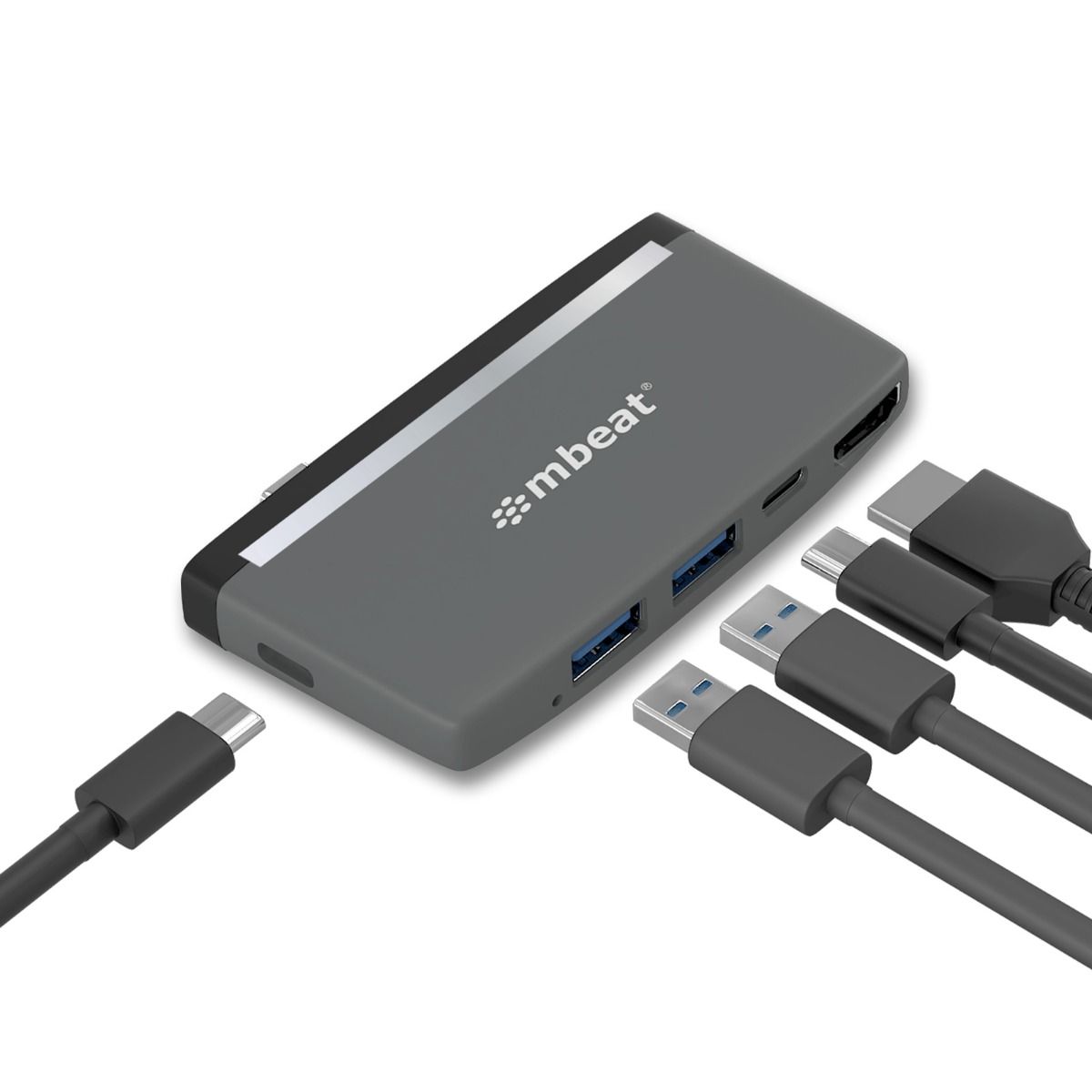 Sleek 5-in-1 USB-C Hub, 4K HDMI, PD Charging, USB 3.0, mbeat