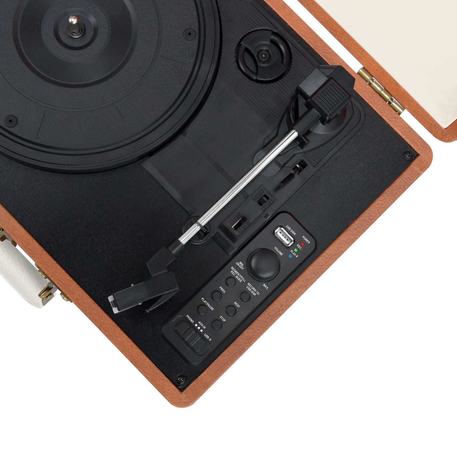 Retro Bluetooth Turntable w/ USB Recording, Built-in Speakers