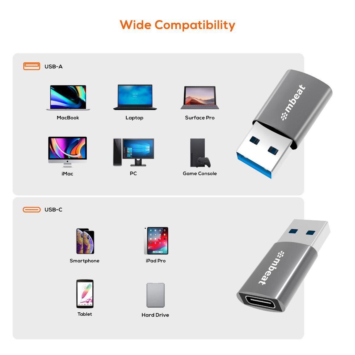 mbeat Elite USB 3.0 Male to USB-C Female Adapter - Space Grey