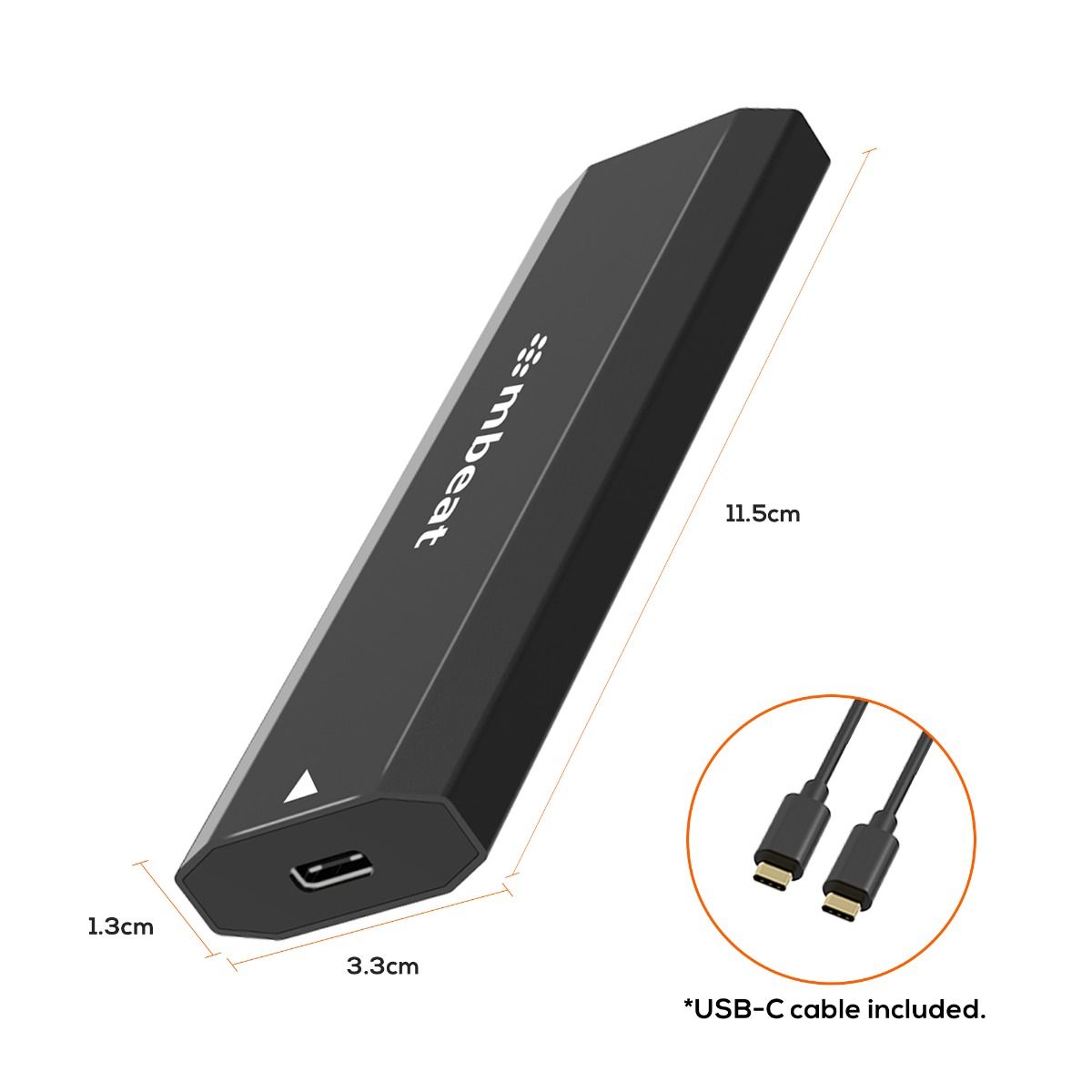 mbeat Elite USB-C to M.2 SSD Enclosure M-Key, B+M Key - Matte Black