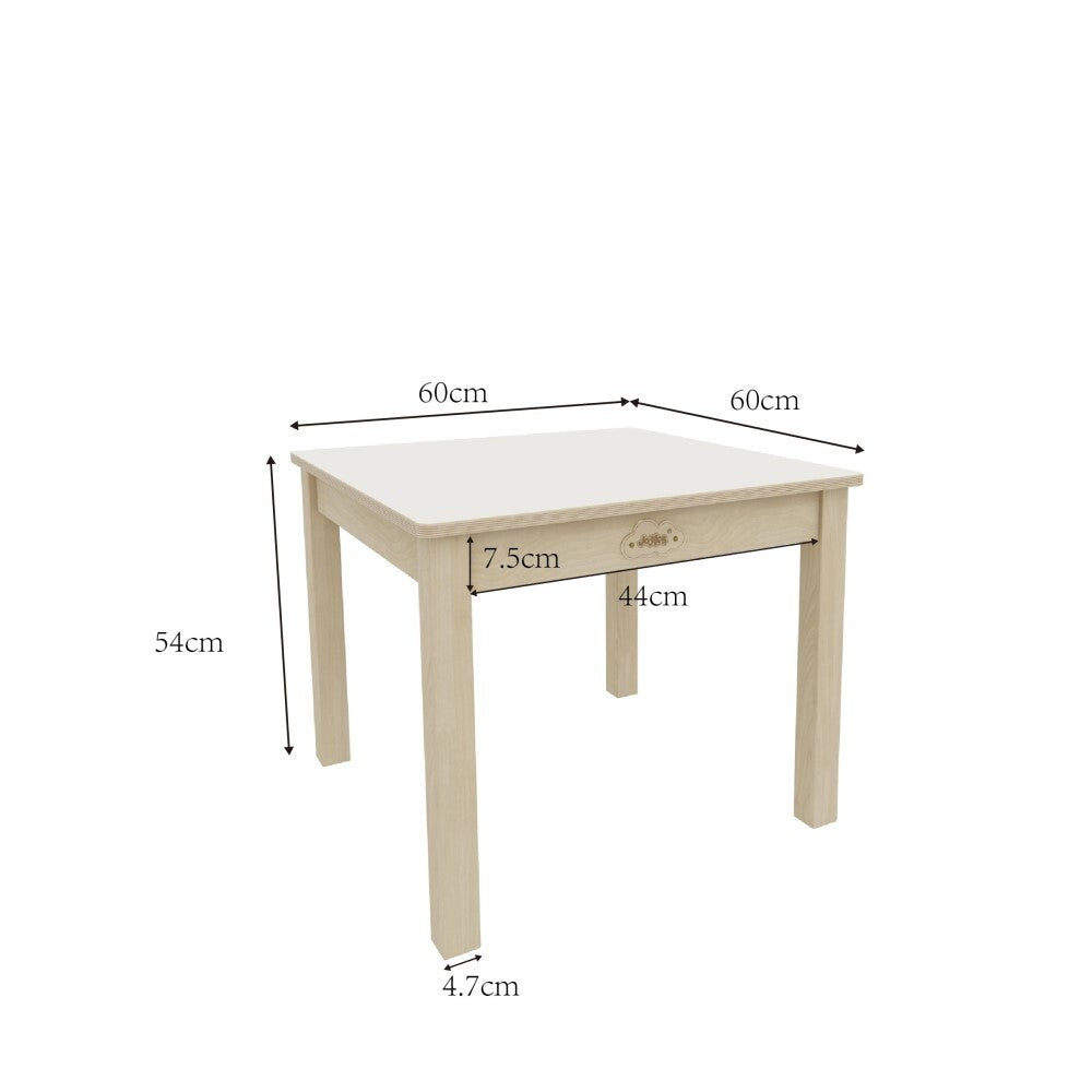 Jooyes Kids Birch Plywood White Square Table - H54cm