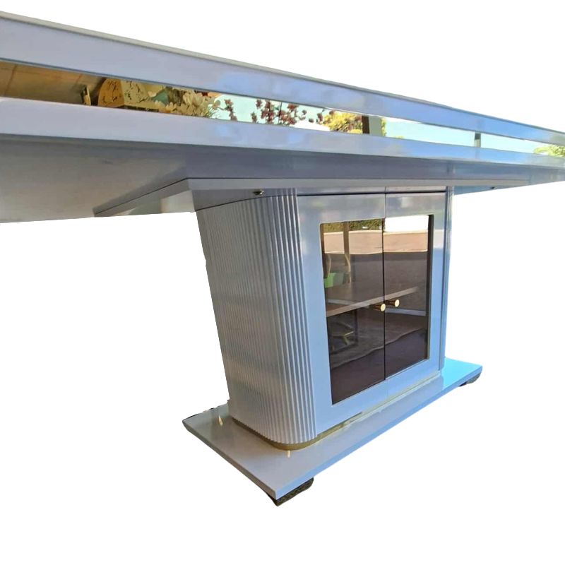 Asta Luxury Tempered Glass Top High Gloss Dining Table with Storage Cabinet