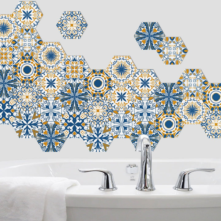 Multi-Coloured Tile Stickers, Waterproof Hexagon Wall Decals, 10PCS