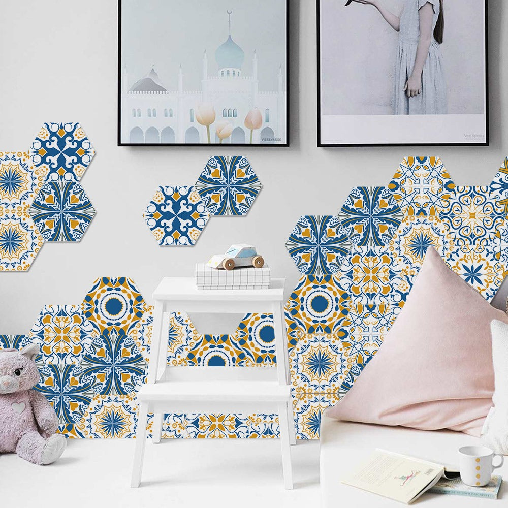 Multi-Coloured Tile Stickers, Waterproof Hexagon Wall Decals, 10PCS