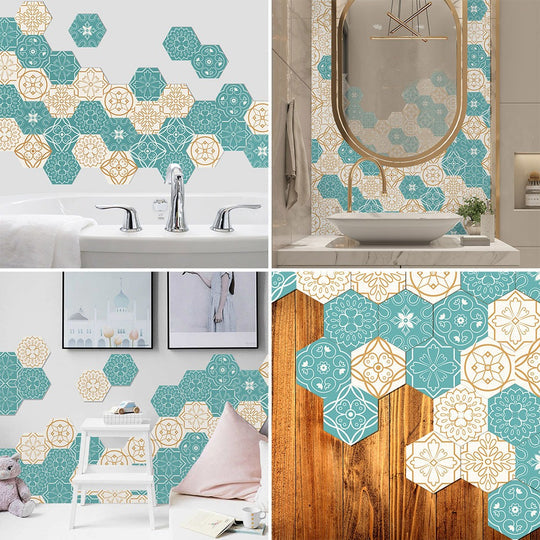 Multi-Colour Hexagon Tile Set 10PCS, Waterproof, Oil-proof Decals