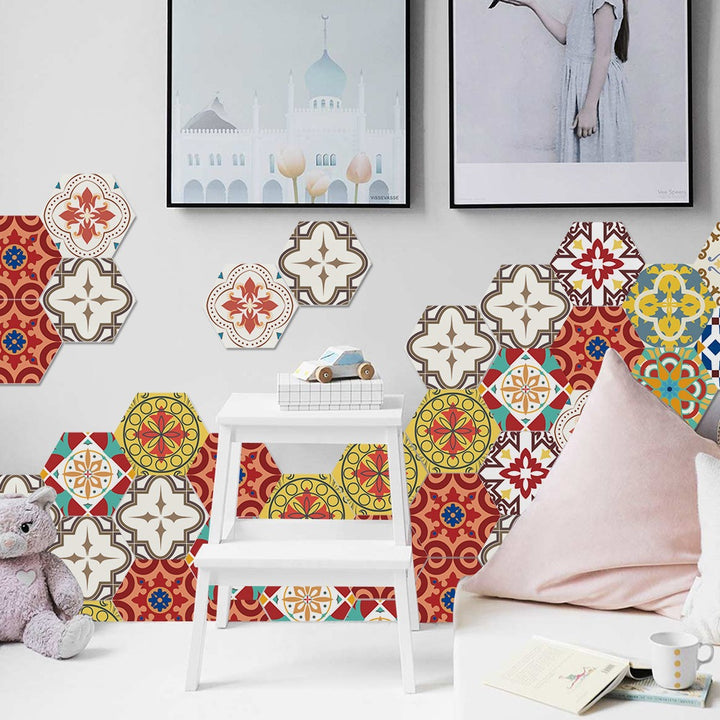 Multi Colour Waterproof Hexagon Tile Decals Set - 10PCS