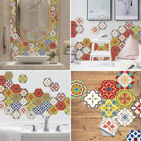 Multi Colour Waterproof Hexagon Tile Decals Set - 10PCS