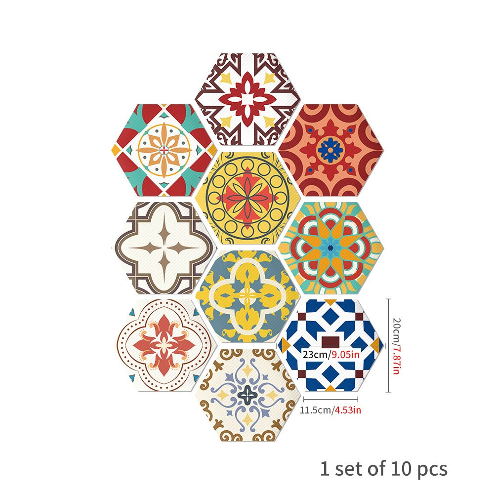 Multi Colour Waterproof Hexagon Tile Decals Set - 10PCS