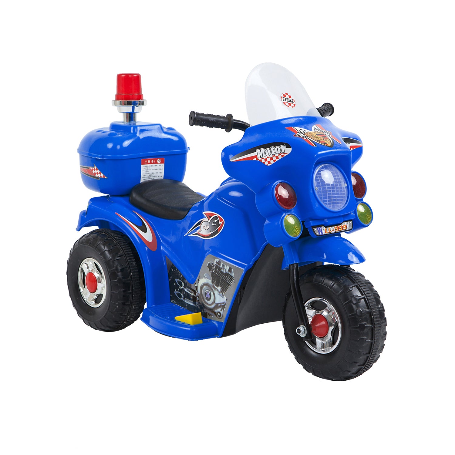 Rechargeable Kids Ride-on Motorcycle - 6V with Lights, Black/Red/Blue