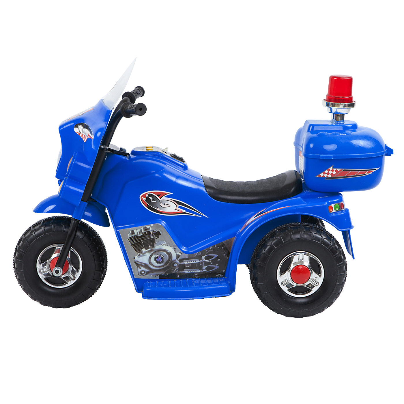 Rechargeable Kids Ride-on Motorcycle - 6V with Lights, Black/Red/Blue