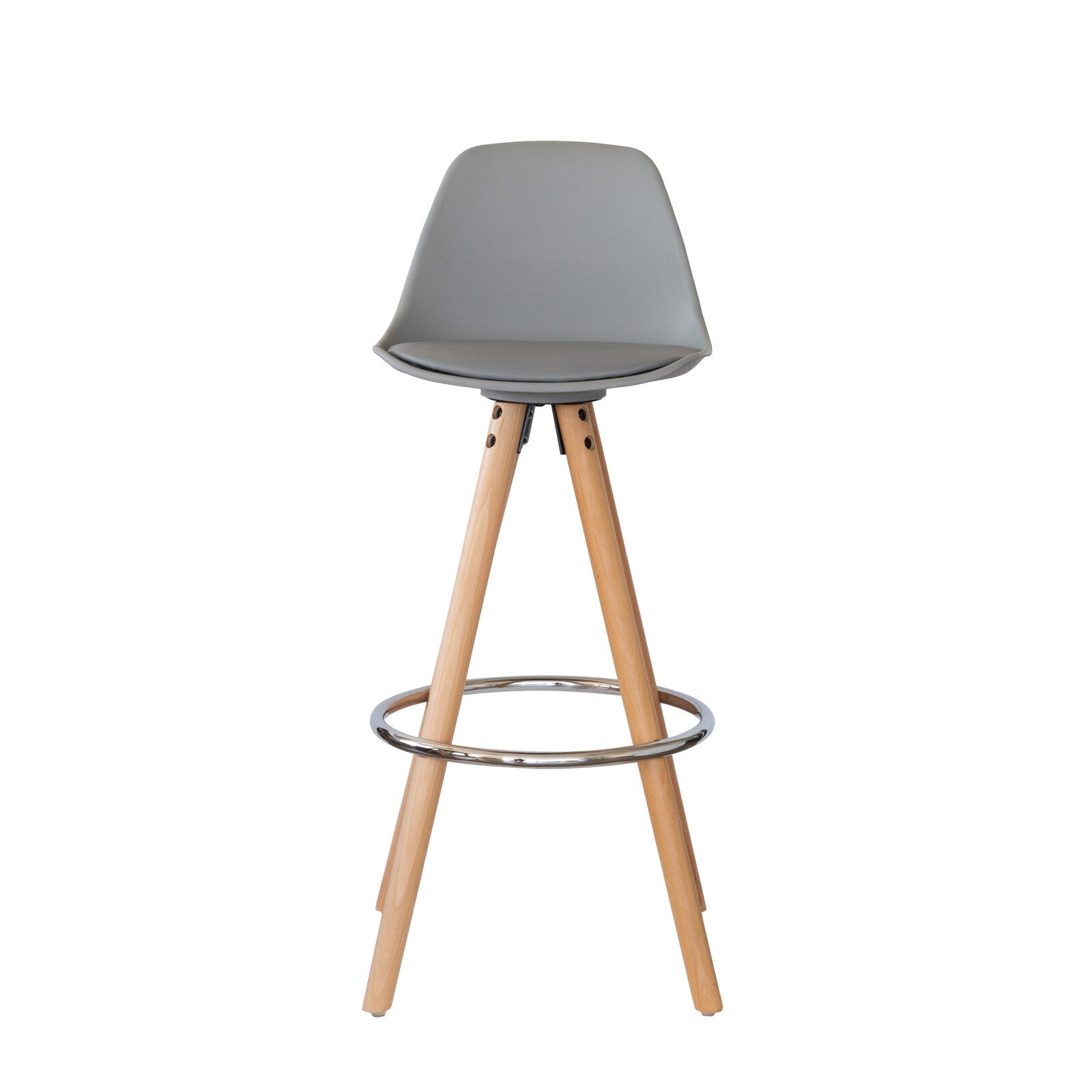 2 PU Leather Padded Barstools Light Grey/Wood with Metal Footrest