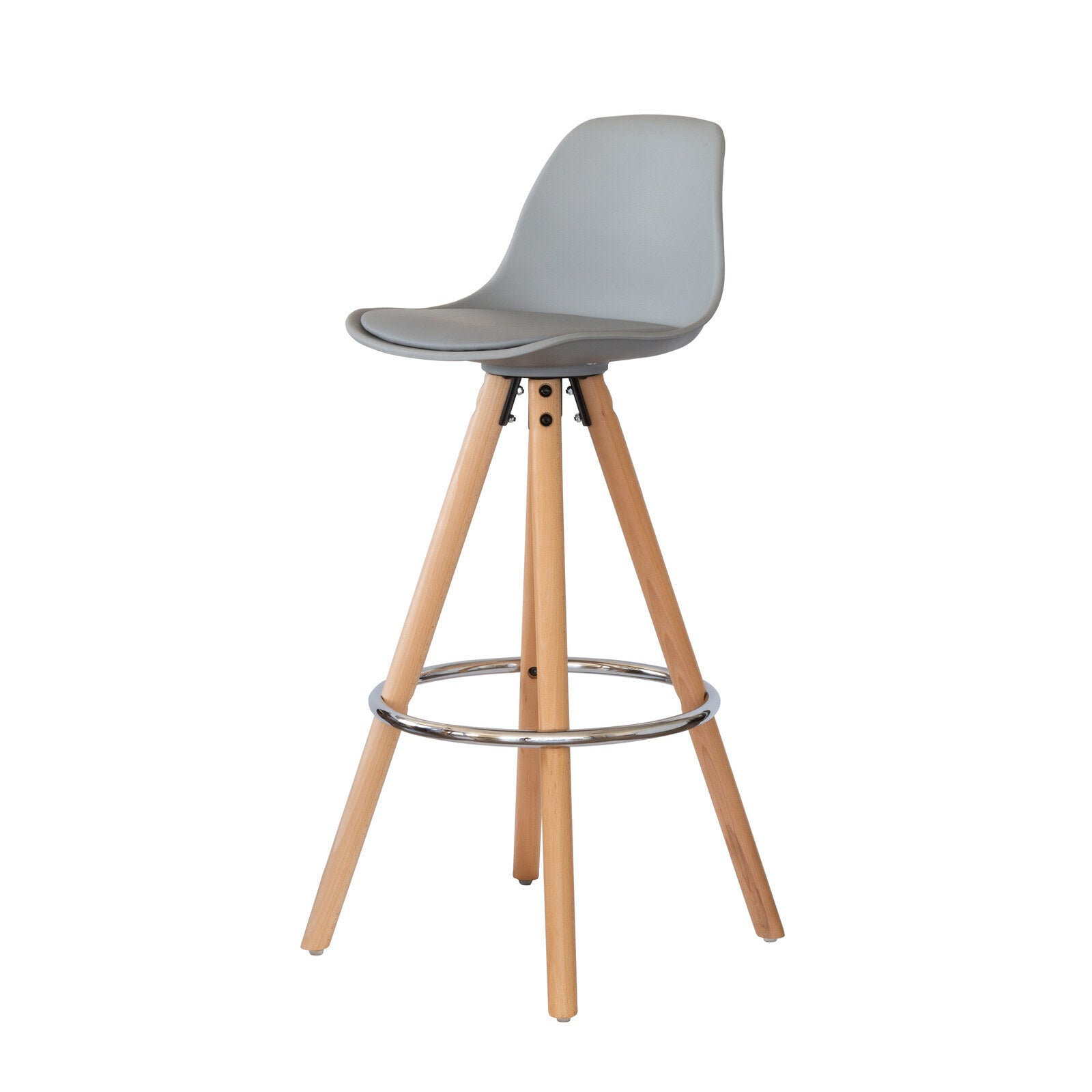 2 PU Leather Padded Barstools Light Grey/Wood with Metal Footrest