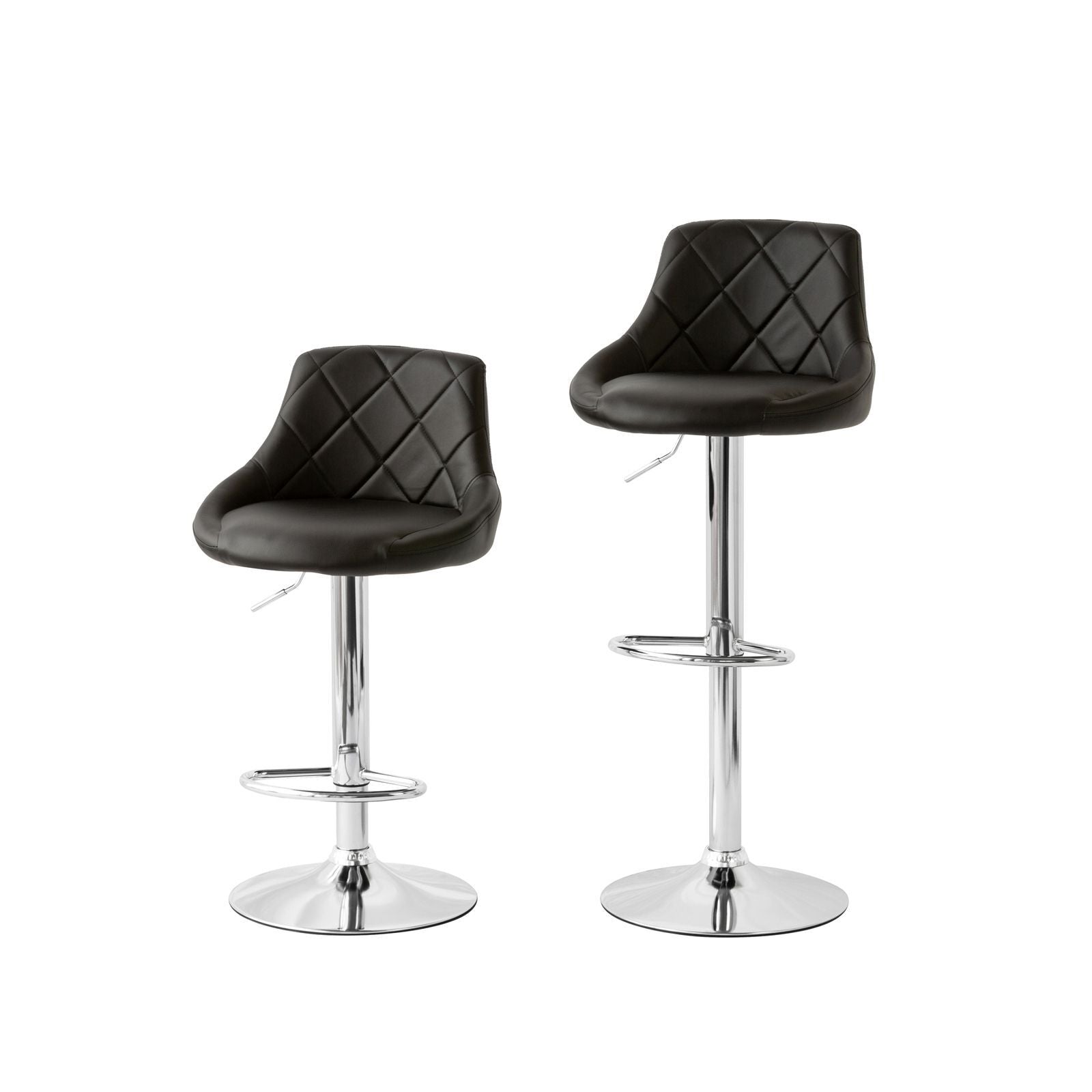 2 Diamond Style Padded Leather Barstools Black w/ Adjustable Height