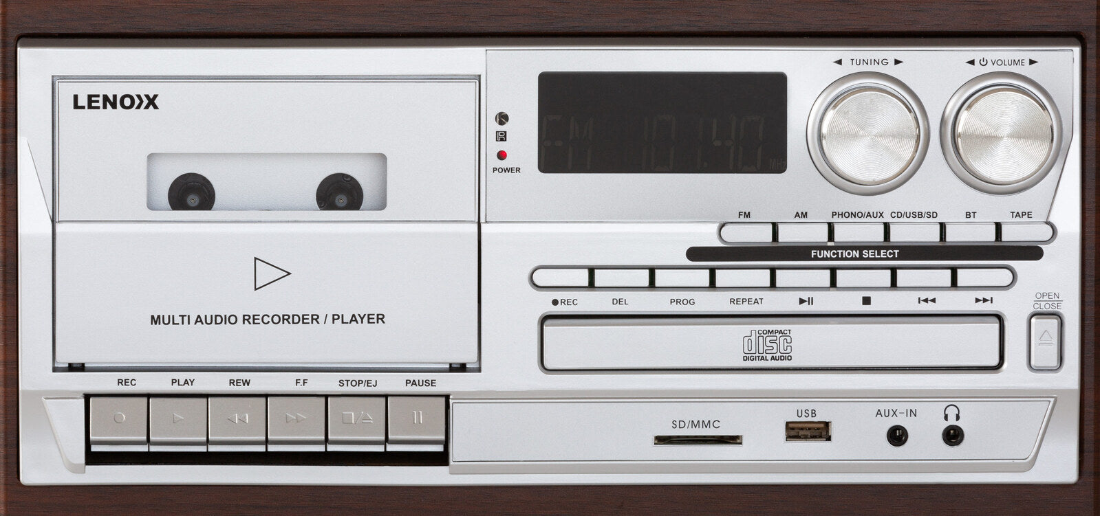 Audio Home Entertainment System Brown Turntable, CDs, Vinyl, Wireless Streaming & More