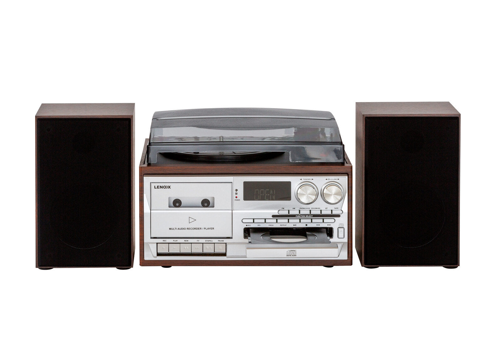 Audio Home Entertainment System Brown Turntable, CDs, Vinyl, Wireless Streaming & More