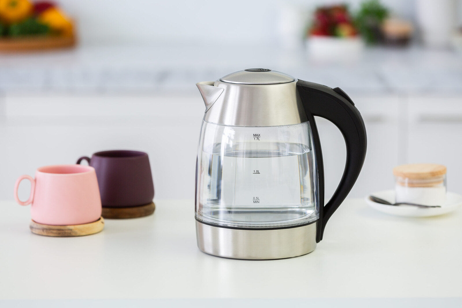 1.7L Double Wall Glass Kettle, LED, Auto-Off, 360° Base