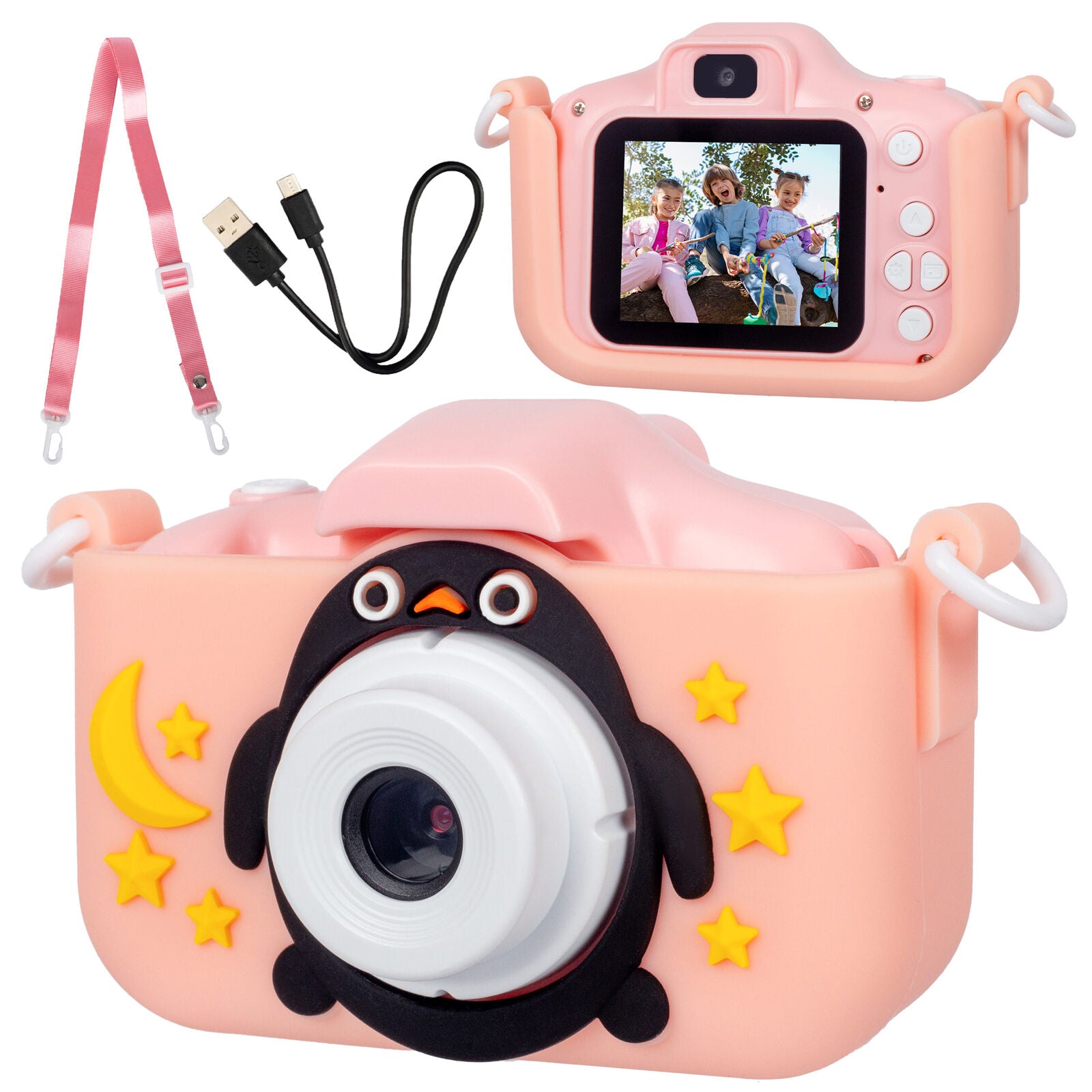 Kids Digital Dual Lens Camera, 4x Zoom and HD Video Recording Pink