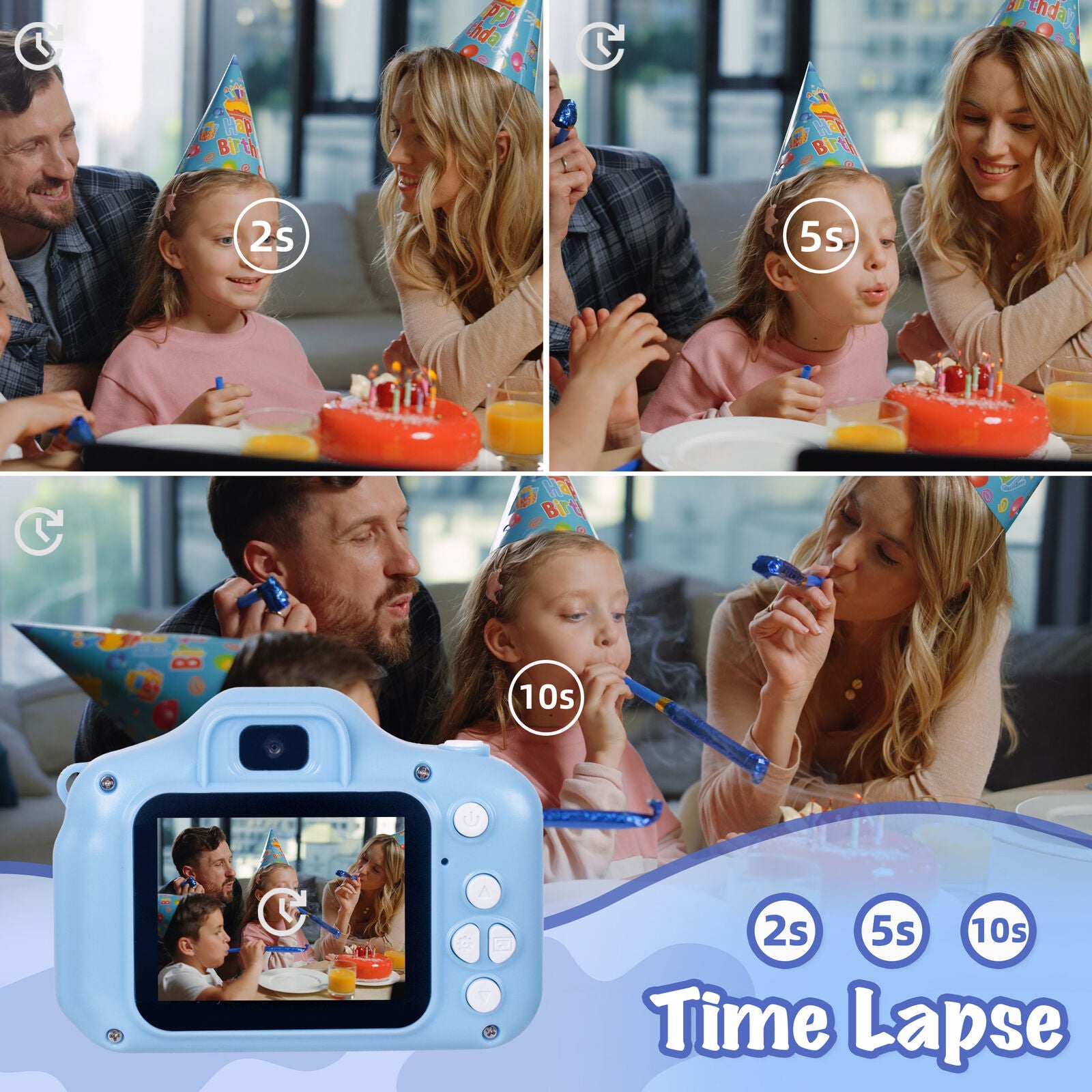 Kids Digital Dual Lens Camera, 4x Zoom and HD Video Recording Blue