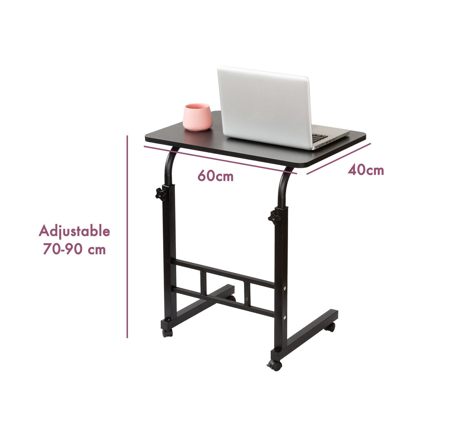 Adjustable Portable Laptop Desk, Large Surface, Lockable Wheels