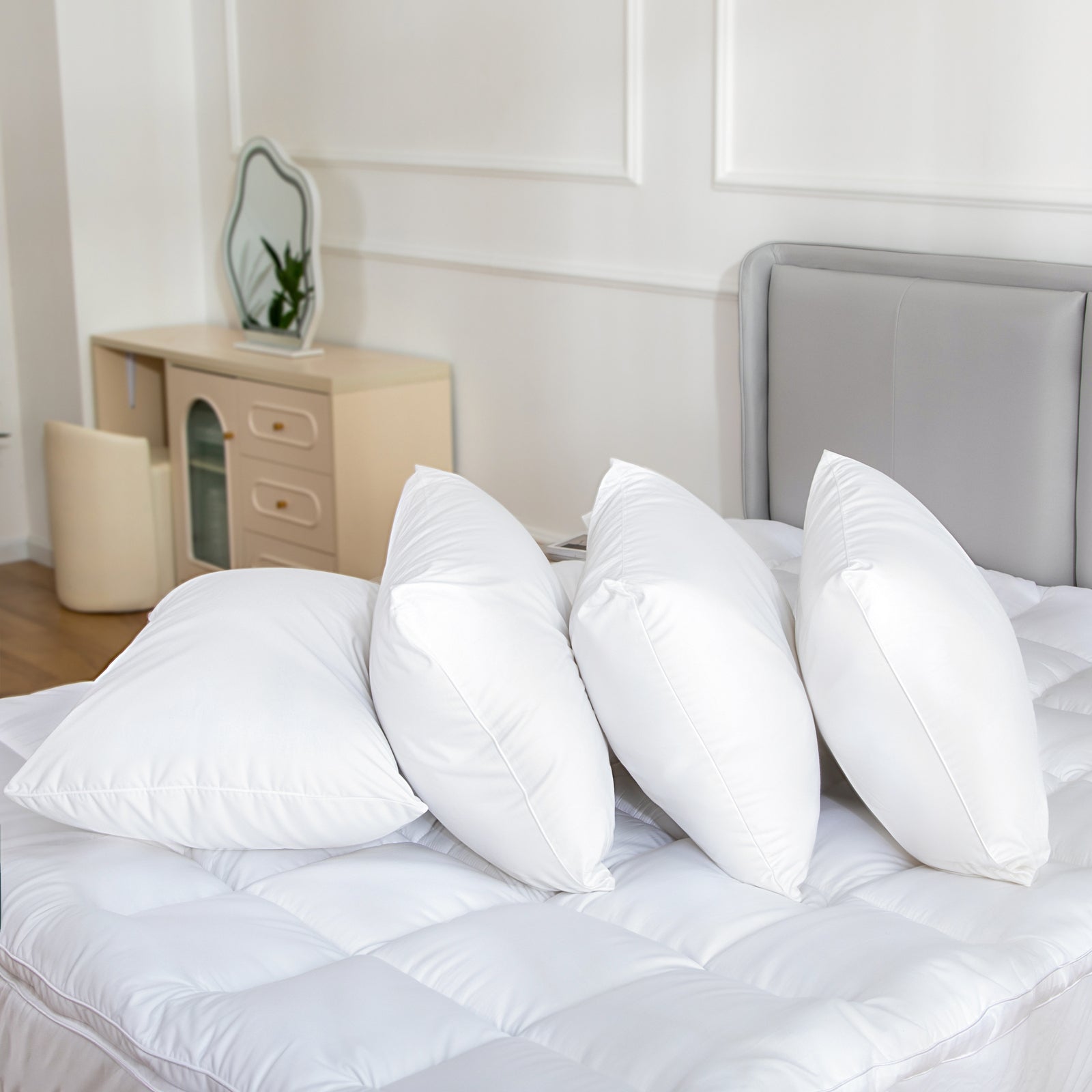 100 Percent Cotton Pillow Cover with 800g Poly Fill, Hypoallergenic, Antibacterial, and Cooling Technology 4 PK