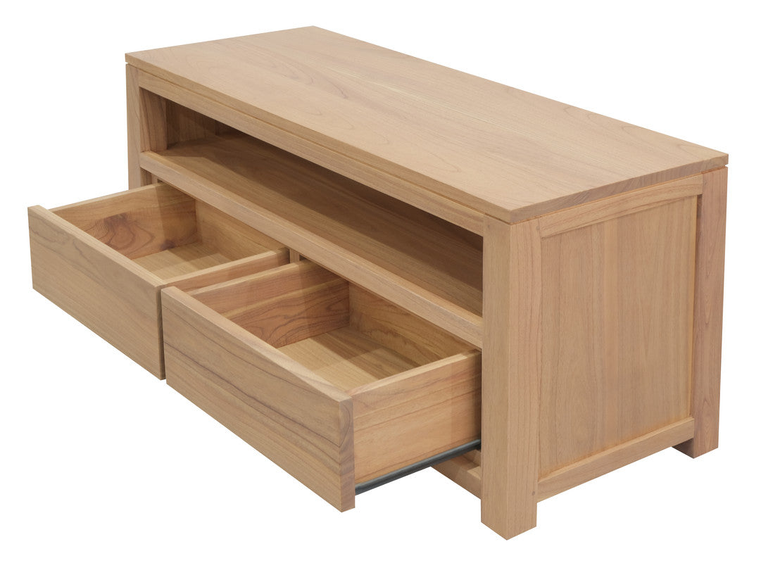 Amsterdam 2 Drawer Solid White Cedar Wood Entertainment Unit Natural