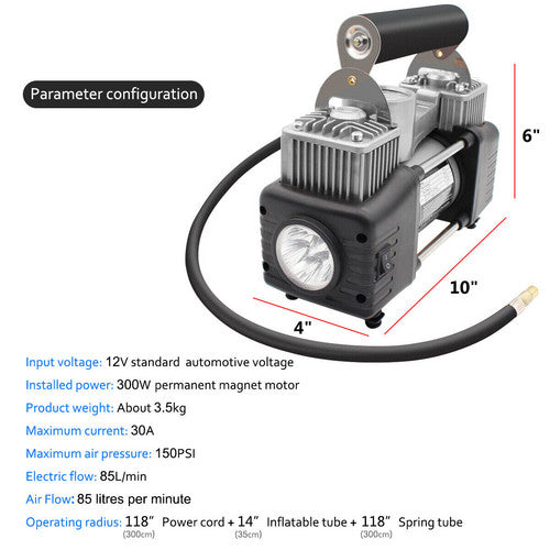 Heavy Duty 4WD Car Air Compressor 12V 150PSI Portable Pump