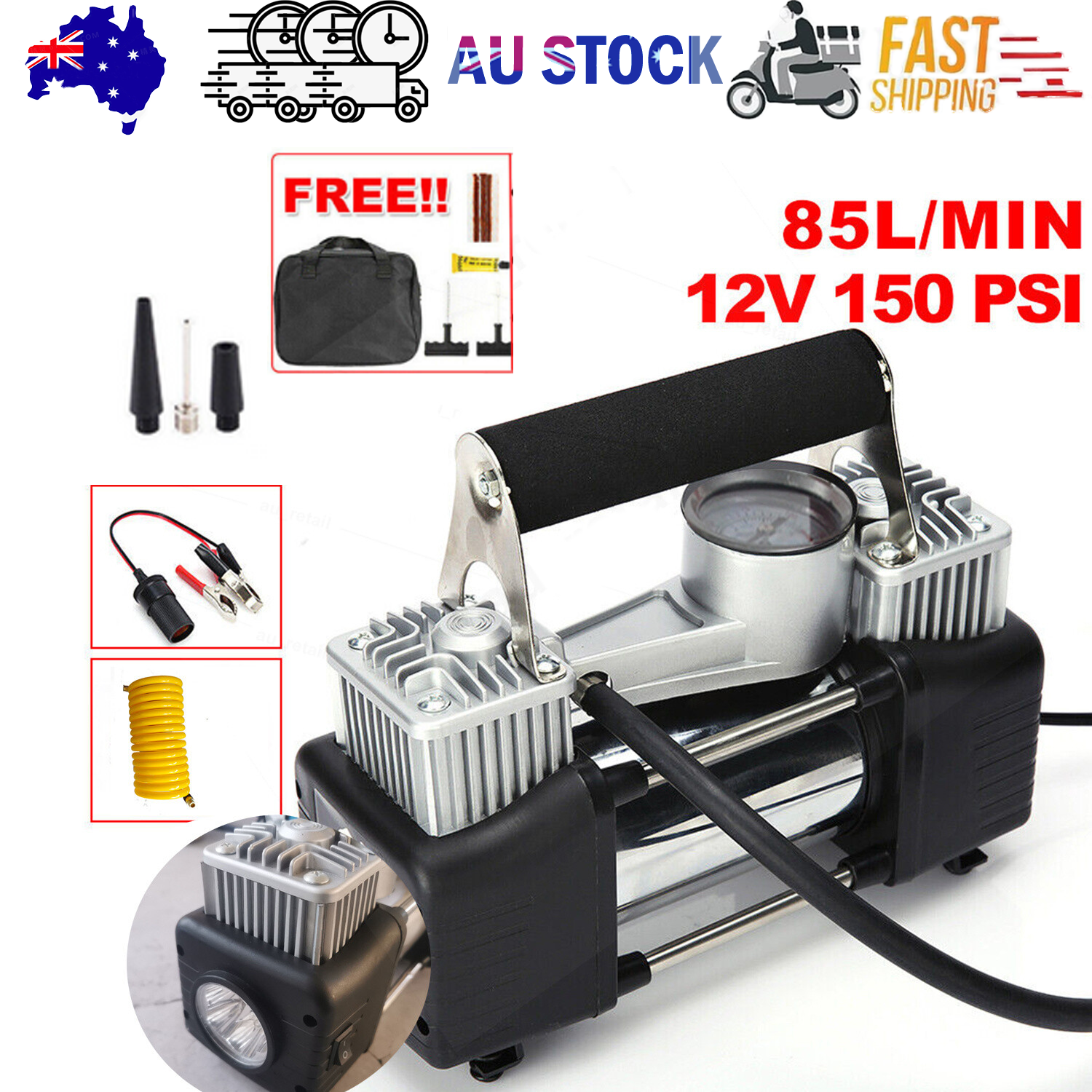 Car Air Compressor 12V 4WD Portable Tyre Inflator Deflator Truck Pump 150PSI
