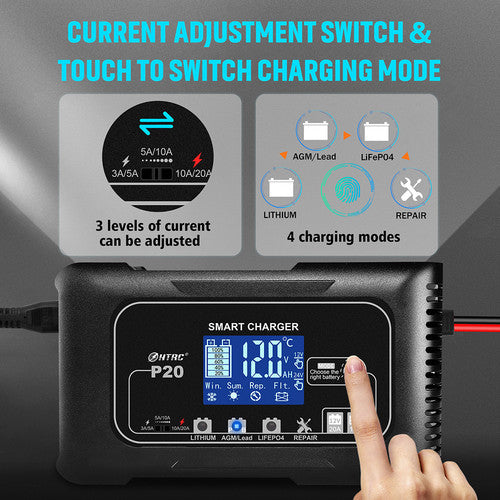 12/24V Automatic Car Battery Charger For Lithium Lifepo4 Lead-Acid AGM/Gel/SLA