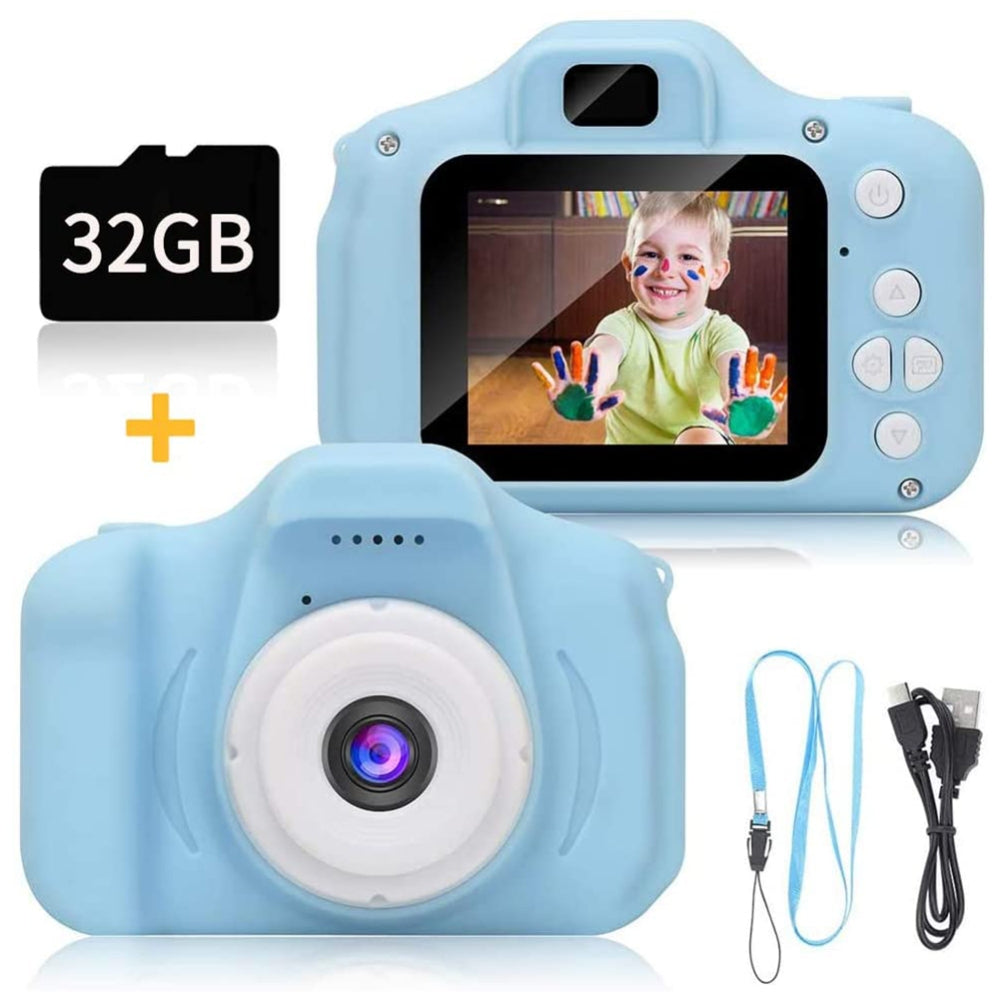 HD Mini Kids Camera 2.0" LCD, 32GB Card, Games, Blue