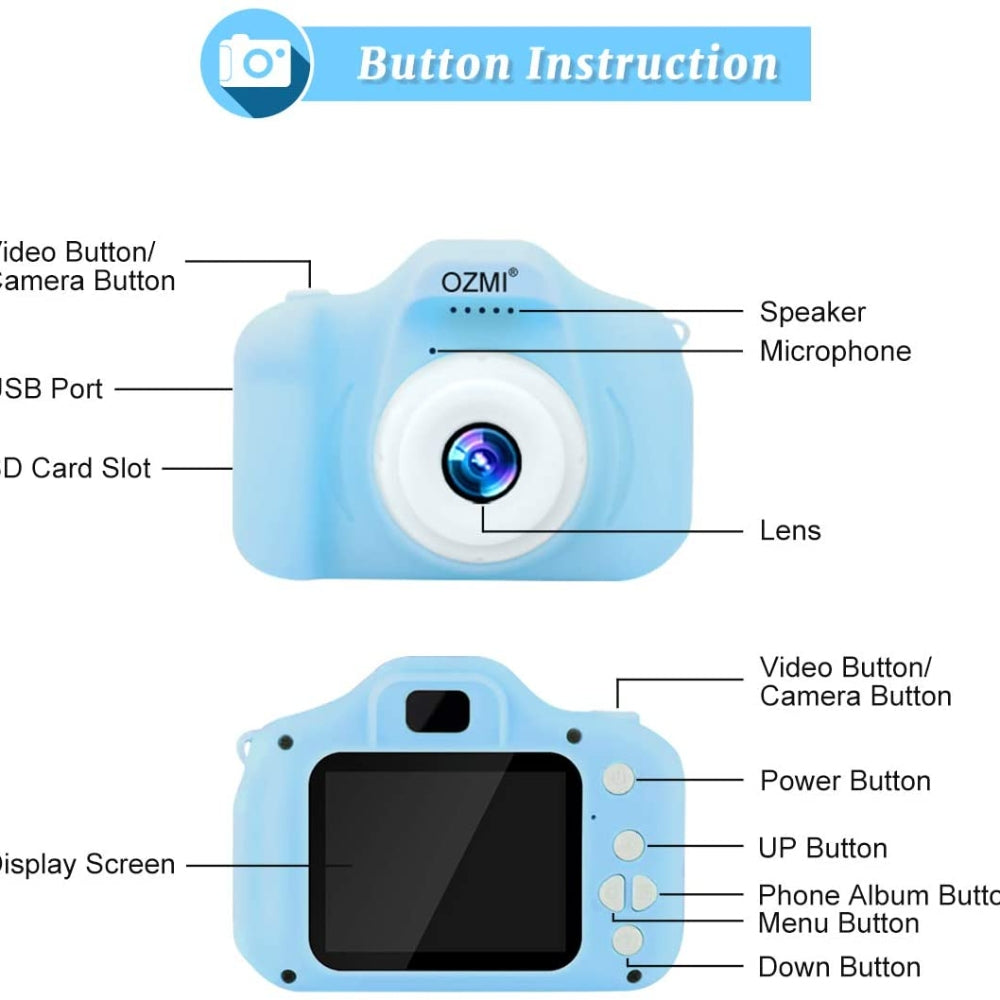 HD Mini Kids Camera 2.0" LCD, 32GB Card, Games, Blue