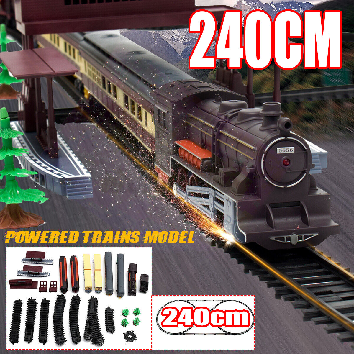 Realistic Classic Electric Train Set with Tracks & Lights