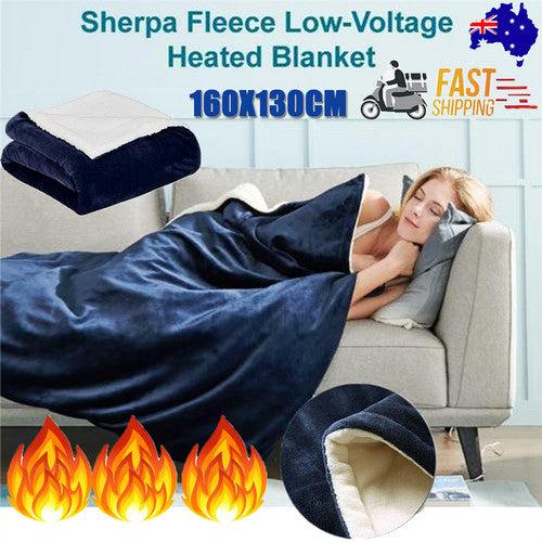 Double-side Flannel Heated Electric Throw Blanket Fast Heating Warm Washable Blue