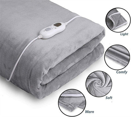 Double-side Flannel Heated Electric Throw Blanket Fast Heating Warm Washable gray