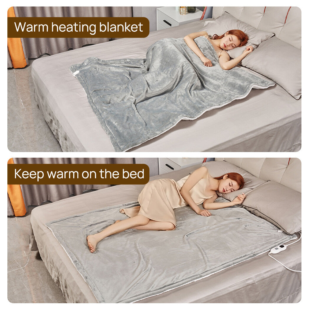 Double-side Flannel Heated Electric Throw Blanket Fast Heating Warm Washable gray