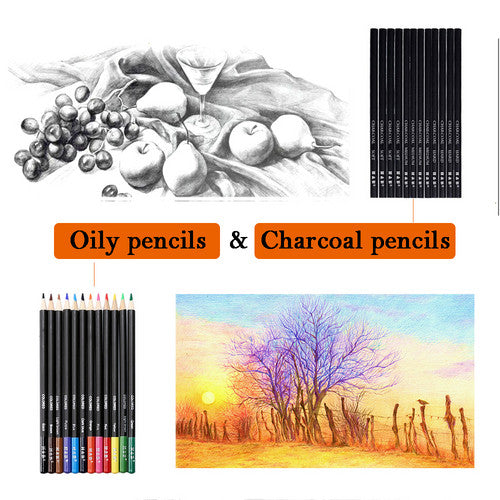 72pcs Complete Drawing Pencil Set with Sketch Charcoal Tools