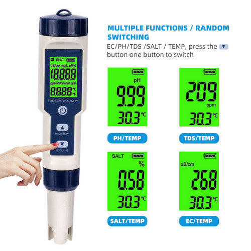 Waterproof 7 in 1 & 5 in 1 PH/Salinity/TDS/Temp Meter Set