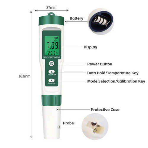 IP67 Waterproof 7-in-1 PH/EC/TDS Water Quality Tester Pen