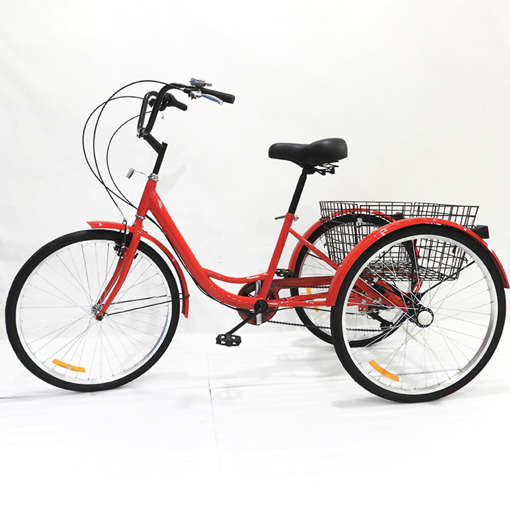 26-Inch 7-Speed Adult Tricycle, Steel Frame, Red, Free Lock